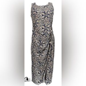 Vintage CDC Womens Ditsy Faux Wrap Tie Front Midi Dress Sleeveless Size 4